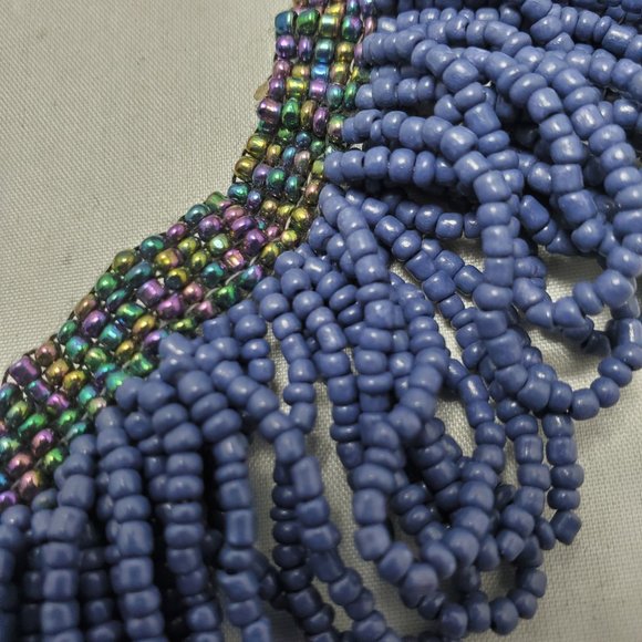 Signature Cleopatra style Lapis Lazuli/cobalt blue seed bead choker necklace - Picture 3 of 4